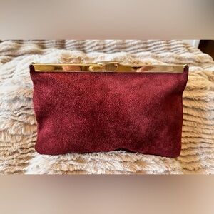 Vintage 60s ETRA  Burgundy Suede Gold Accents Evening Bag Clutch